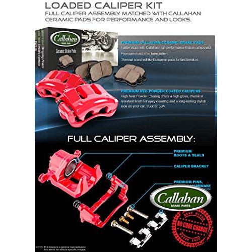 割引購入 Callahan CCK 01123 [2] 前面性能充填粉体塗装レッドキャリパーアセンブリ+静音低塵セラミックブレーキパッド