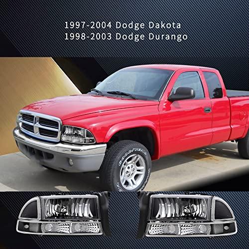 全て国内の正規代理店 TUSDARヘッドライトアセンブリ1997-2004 Dodge Dakota/1998-2003 Dodge Durango (透明なリフレクタ付きの黒いハウジング) と互換性があります。