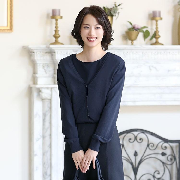 nina's（ニナーズ） カーディガン レディース 濃紺 長袖 Vネック お