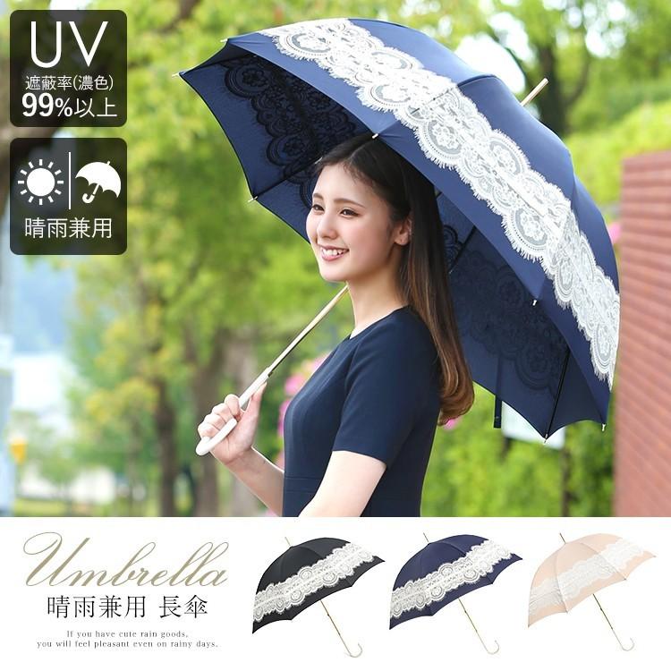 晴雨兼用長傘　日傘　 紺と白のレース　近沢レース　資生堂ノベルティー新品 nina's（ニナーズ） 傘 レディース 長傘 雨具 雨傘 日傘 かさ リボン