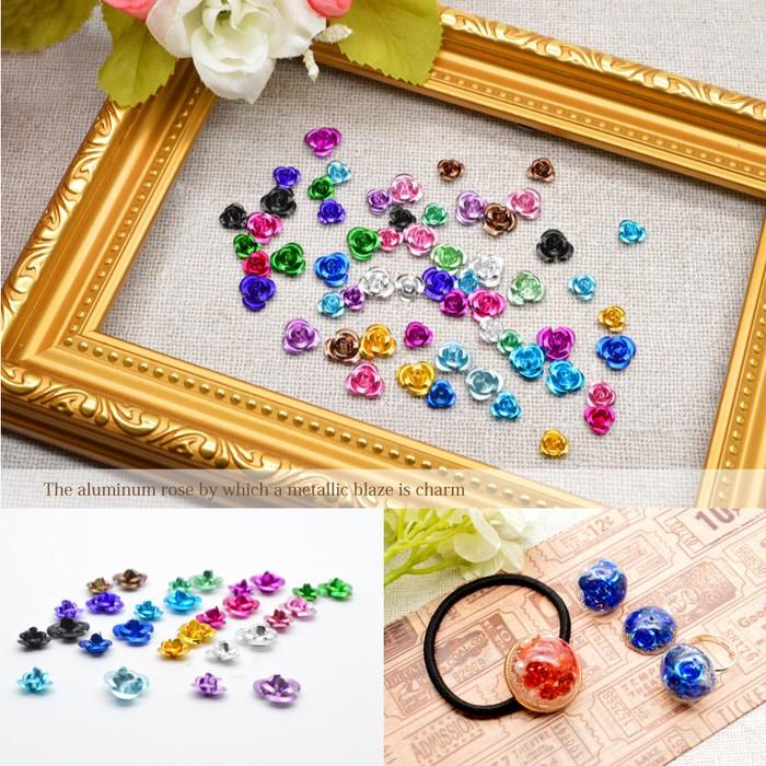 アルミ 薔薇 6mm30個 セット #7 青 アクセサリーパーツ レジン用パーツ