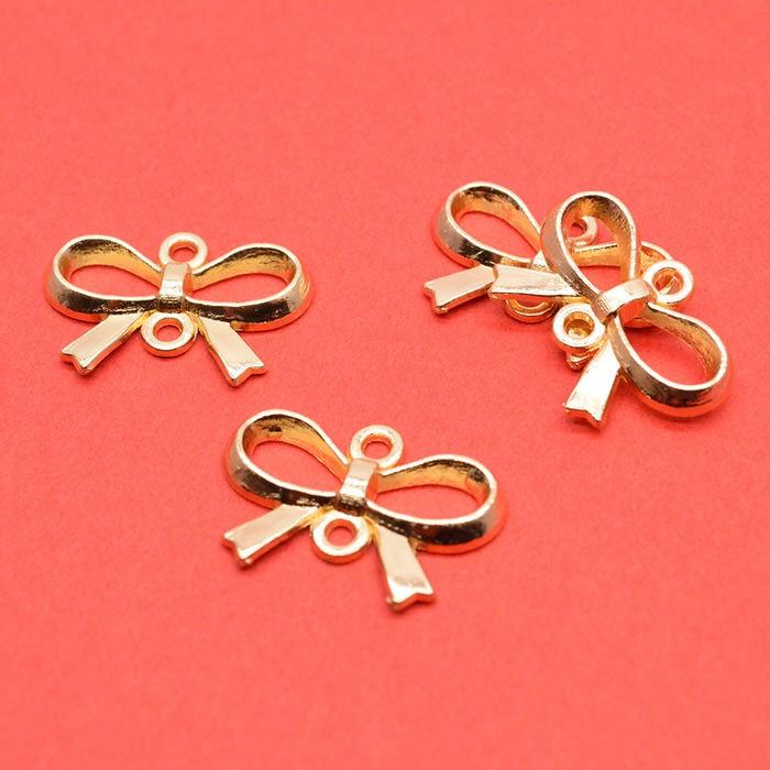 チャーム リボン ゴールド カン付き 4個セット 金 アクセサリー