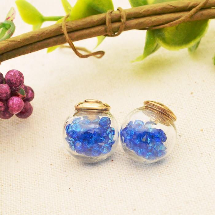 ガラスドーム ビーズ 青 2個セット ブルー ピアス ハンドメイド 
