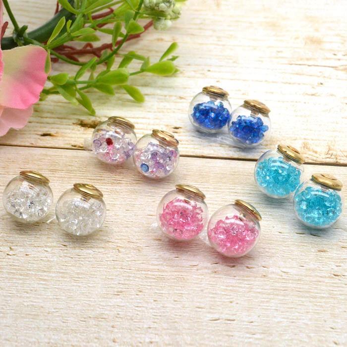 ガラスドーム ビーズ 青 2個セット ブルー ピアス ハンドメイド