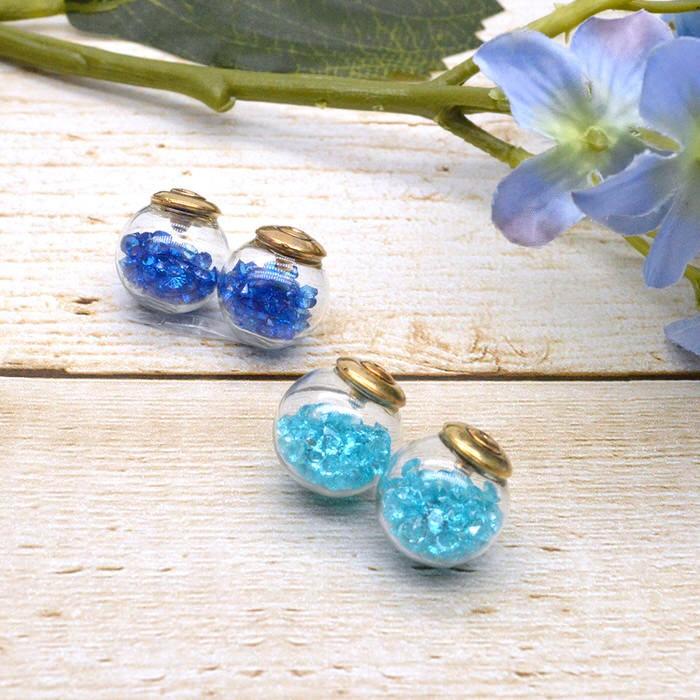 ガラスドーム ビーズ 青 2個セット ブルー ピアス ハンドメイド
