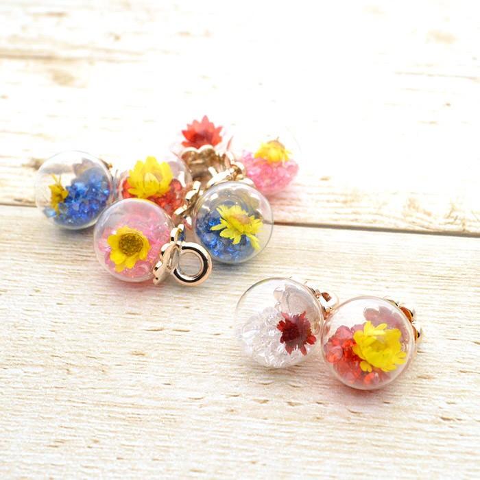 ガラスドーム ビーズ 花入り 赤 2個セット ガラスドーム 赤 レッド 花 