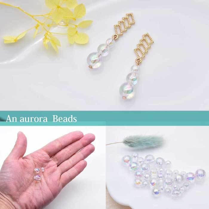 オーロラビーズ ピアス 穴あき ビーズ オーロラ デコパーツ 丸 封入  