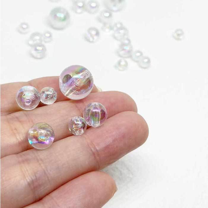 オーロラビーズ ピアス 穴あき ビーズ オーロラ デコパーツ 丸 封入 