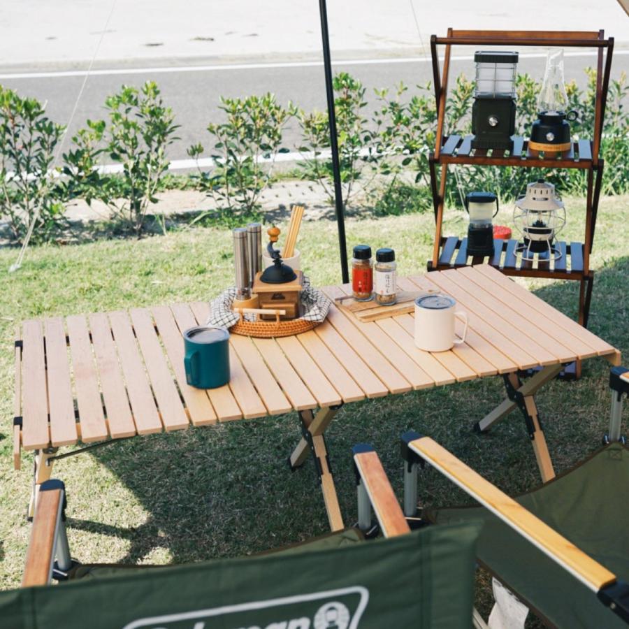 【送料無料・新品未使用】折り畳みテーブル　レジャー　キャンプ　人気　ナチュラル NINEHILLS ロールテーブル ナチュラル M】折りたたみテーブル