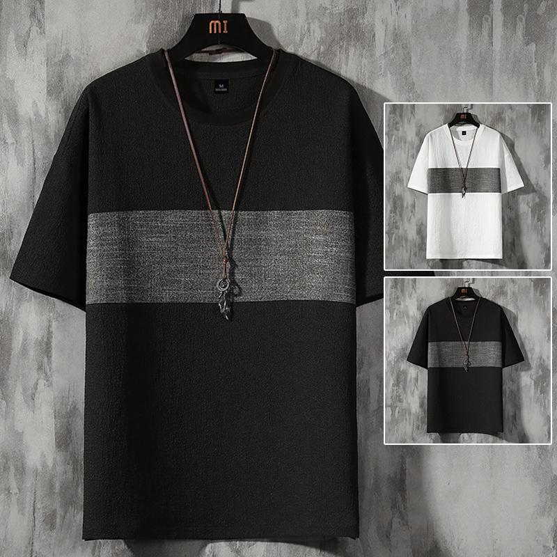 Tシャツ メンズ 半袖 丸首 大きいサイズ ストライプ シンプル お兄系