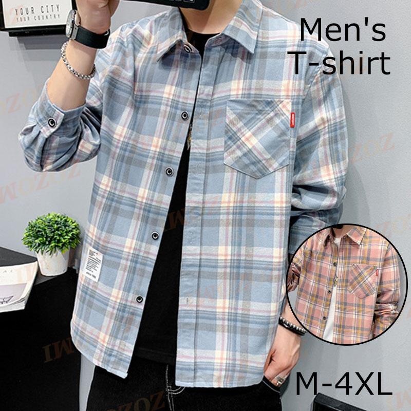 長袖シャツ メンズ 大きいサイズ カジュアルシャツ チェック柄シャツ シャツ ボタンダウンシャツ メンズファッション ゆったり 前開襟 薄手 :lyx2022041313:ZOZOMI 通販 チェック柄シャツ メンズ サイズM
