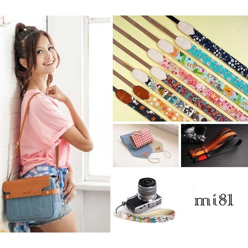mi81 Printed cotton Neck Strap MN020RF Red Flower カメラストラップ