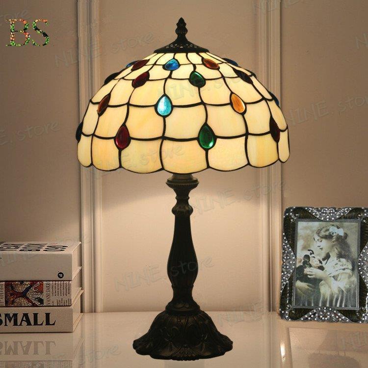 table lamp ガラス工芸 レトロ ステンドグラス 卓上照明 テーブルライト 電気スタンド デスクライト インテリア 花柄 ベッドサイドランプ_1