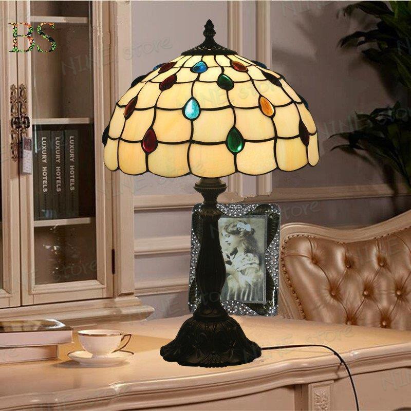 table lamp ガラス工芸 レトロ ステンドグラス 卓上照明 テーブルライト 電気スタンド デスクライト インテリア 花柄 ベッドサイドランプ_2