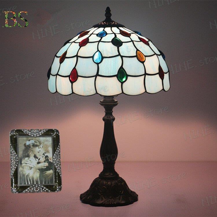 table lamp ガラス工芸 レトロ ステンドグラス 卓上照明 テーブルライト 電気スタンド デスクライト インテリア 花柄 ベッドサイドランプ_3