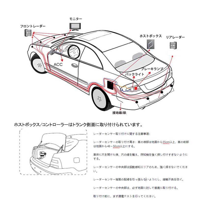 前後駐車センサー 可視 車内電装品 後付 コーナーセンサー