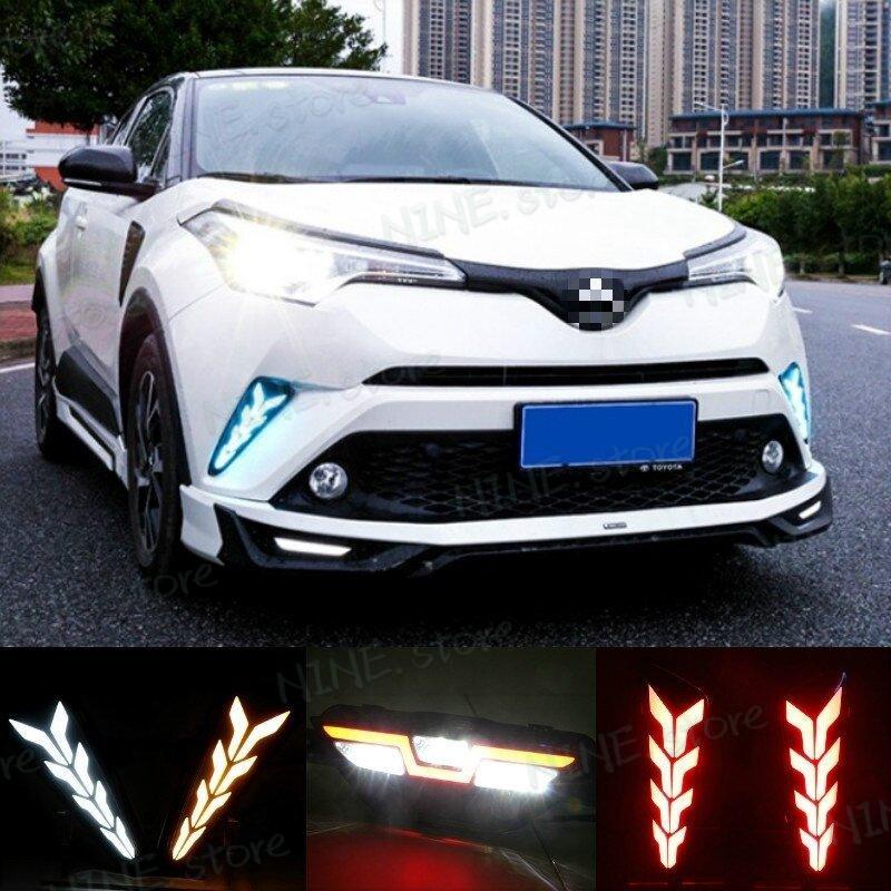 車の点滅車DRL LEDデイタイムランニングライトデイライトトヨタC-HR CHR 2016 - White and Yellow_1