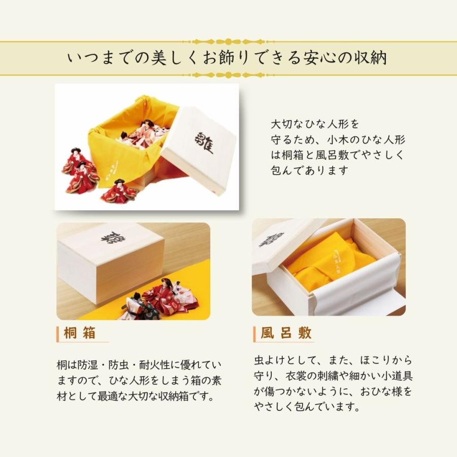 雛人形 ひな人形 名前木札  収納飾り コンパクト 飾り方 焼桐 木製 京十一番親王 三人官女 初節句 おしゃれ お祝い ひなまつり 女の子 間口62cm 1019Aの画像