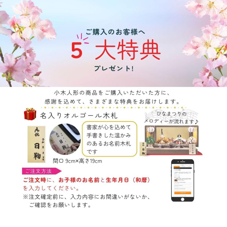 雛人形 ひな人形 名前木札  収納飾り コンパクト 飾り方 焼桐 木製 京十一番親王 三人官女 初節句 おしゃれ お祝い ひなまつり 女の子 間口62cm 1019Aの画像