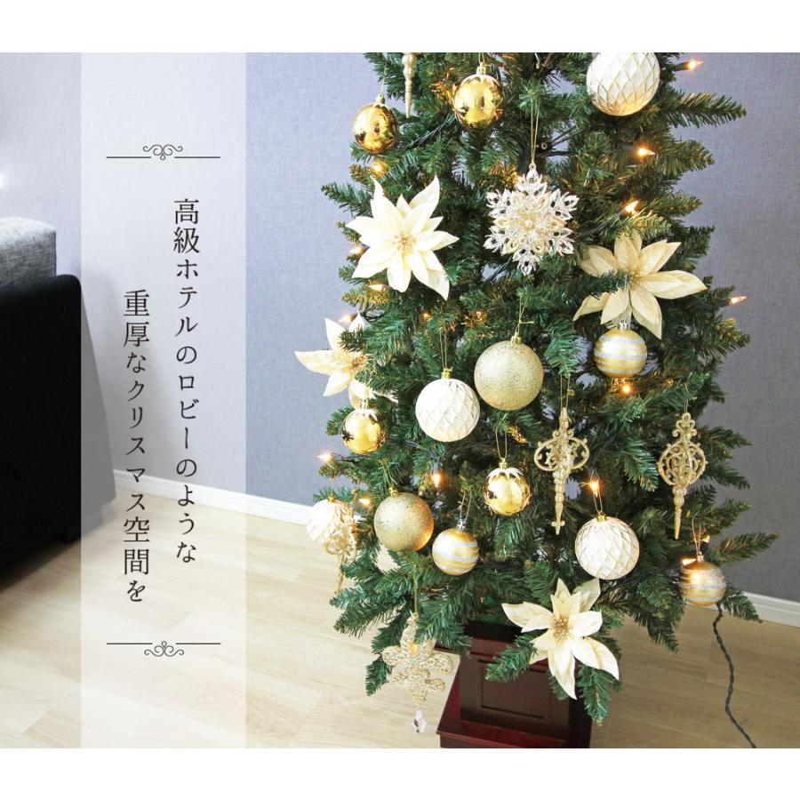 クリスマスツリー ３点セット 木製ポット おしゃれ 北欧 150cm 高級 インテリア スリムツリー  オーナメント 飾り 赤 金 セット ツリー ライト付き｜ningyohonpo｜05