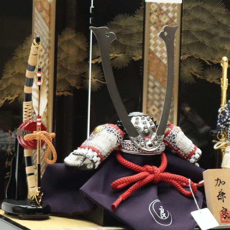 五月人形 兜飾り収納飾 加藤良作 1/4号 針松（寄木細工） 2024-yb092 幅38cm_5