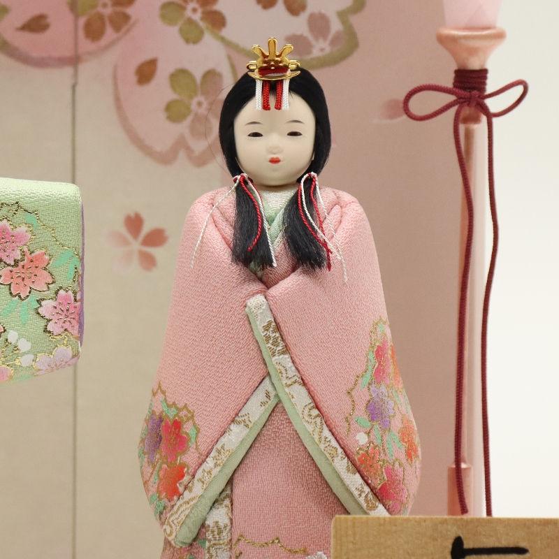 雛人形 立雛 里々杏 木目込立雛親王 ピンクのお雛様 ピンク白桜屏風