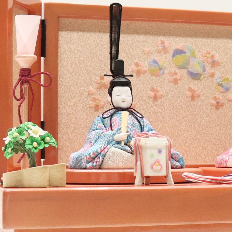 雛人形 収納飾り あかり 一秀 木目込親王 桃山雛 ローズピンク収納箱 2024-yg013 幅42cm 収納飾_5