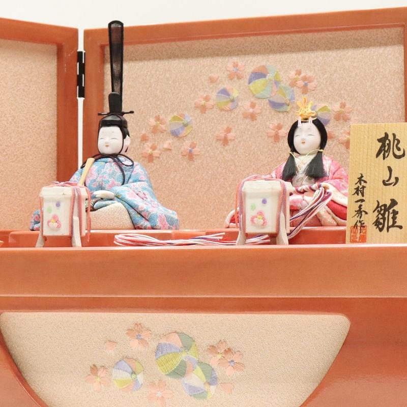 雛人形 収納飾り あかり 一秀 木目込親王 桃山雛 ローズピンク収納箱 2024-yg013 幅42cm 収納飾_11