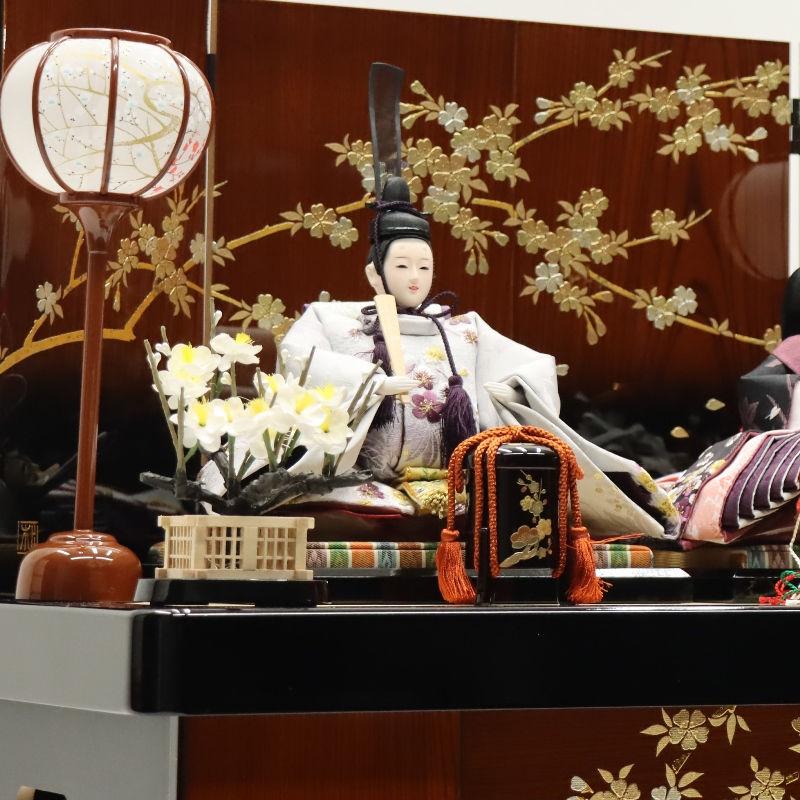 雛人形 収納飾り 灯里 寿繁 京十一番 親王 梅刺繍 夢桜屏風 2024-yg056 幅60cm 収納飾_13