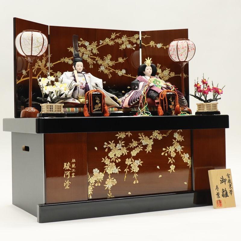雛人形 収納飾り 灯里 寿繁 京十一番 親王 梅刺繍 夢桜屏風 2024-yg056 幅60cm 収納飾_3