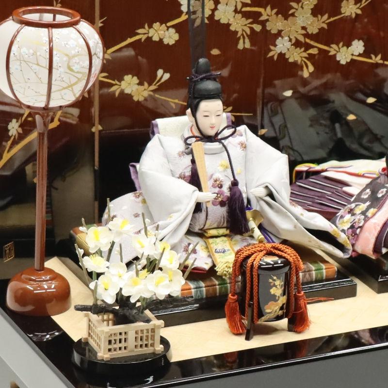 雛人形 収納飾り 灯里 寿繁 京十一番 親王 梅刺繍 夢桜屏風 2024-yg056 幅60cm 収納飾_5