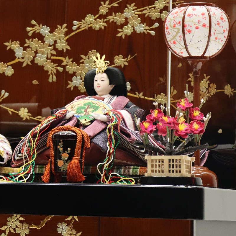 雛人形 収納飾り 灯里 寿繁 京十一番 親王 梅刺繍 夢桜屏風 2024-yg056 幅60cm 収納飾_6