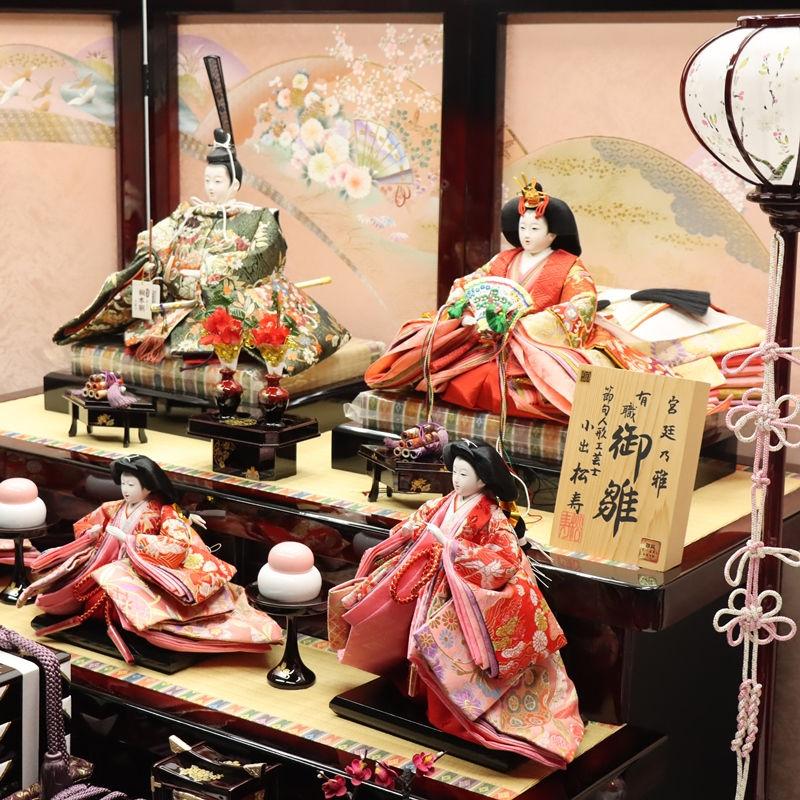 雛人形 段飾り 妙〜たえ 松寿 京七番親王 大三五官女 平安 春慶塗り落とし屏風桜花扇の舞 2024-yg129 幅155cm 三段飾_13