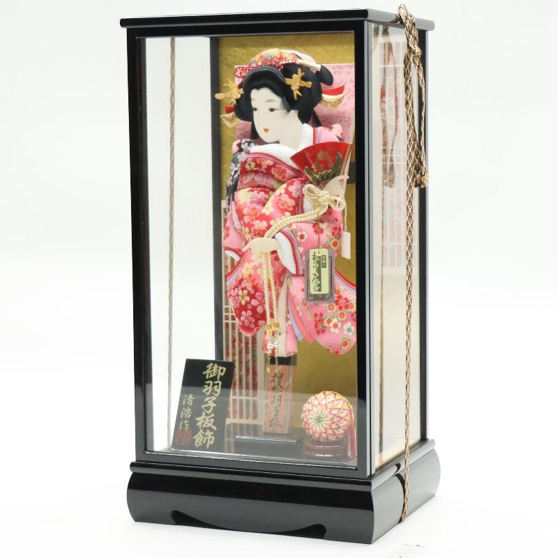羽子板 ケース飾り 暁 15号 縮緬 高さ59cm 黒塗りケース 2024-ys149の画像