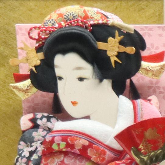 羽子板 ケース飾り 暁 15号 縮緬 高さ59cm 黒塗りケース 2024-ys149の画像