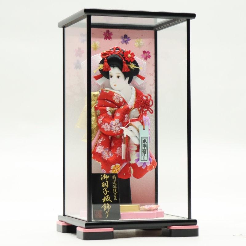 羽子板 ケース飾り 花衣 10号 金襴 高さ45cm 黒塗りピンクケース 2024-ys161の画像