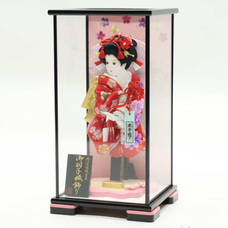 羽子板 ケース飾り 花衣 10号 金襴 高さ45cm 黒塗りピンクケース 2024-ys161の画像