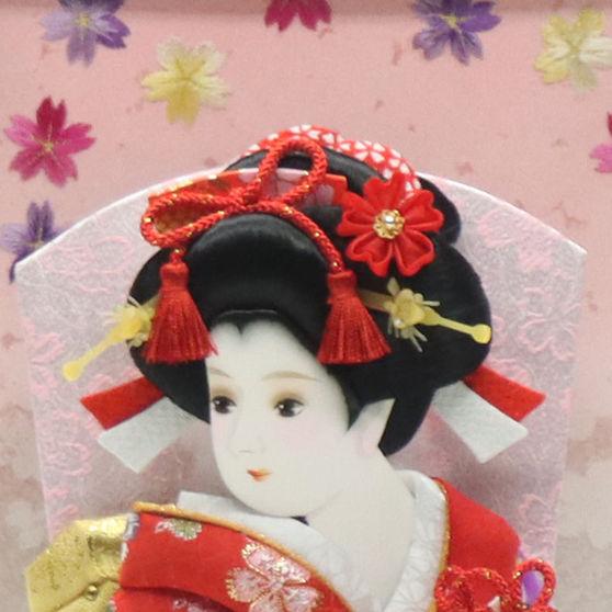 羽子板 ケース飾り 花衣 10号 金襴 高さ45cm 黒塗りピンクケース 2024-ys161の画像