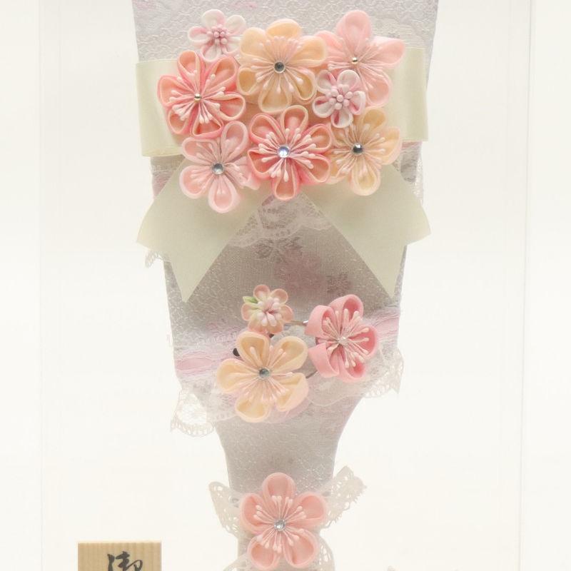 羽子板 ケース飾り 結愛 9号 つまみ細工 ピンク 高さ32cm アクリルケース 2024-ys219の画像