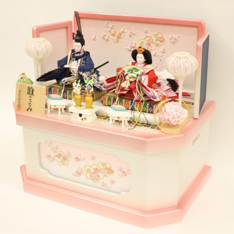 雛人形 収納飾り 葵 芥子 親王 桜刺繍 舞桜白ピンク塗り屏風台 2025