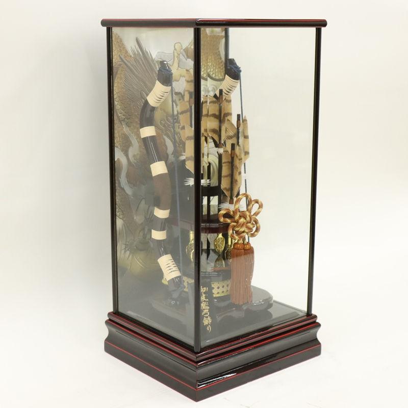 破魔弓 ケース飾り 大雅 18号 高さ56cm  龍彫金バック 研ぎ出し風ケース 2025-ts089の画像