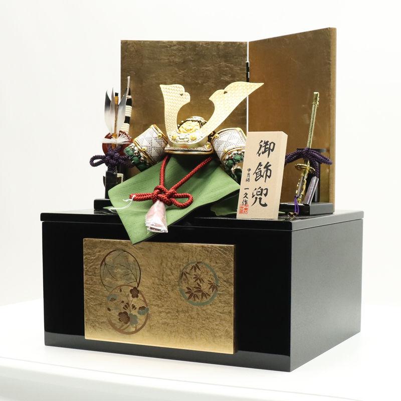 五月人形 兜飾り収納飾 一久作 5号 エディション100（花丸）黒金 2025-yb006 幅30cm