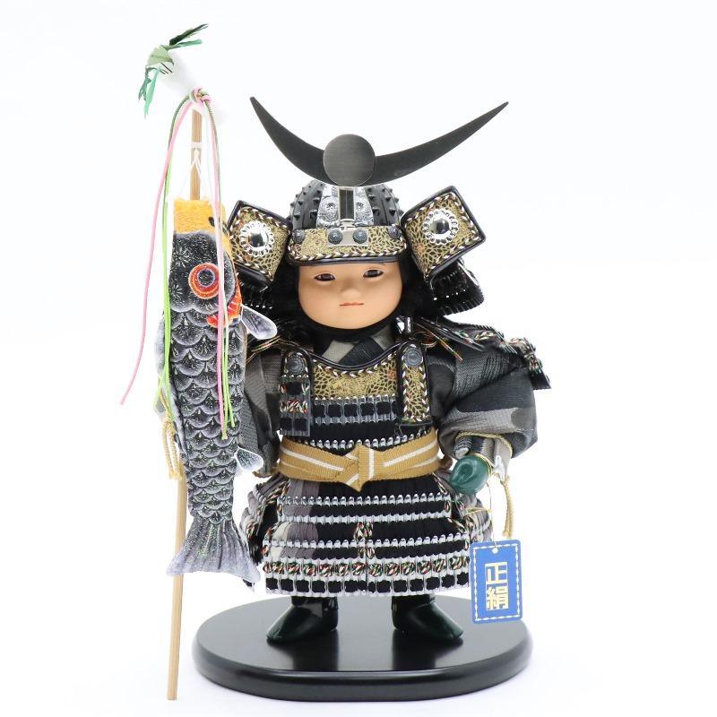 五月人形 子ども大将 平飾り 好洋作 悠 幅48cm 鎧着 上杉謙信 黒塗 京からかみ屏風_5