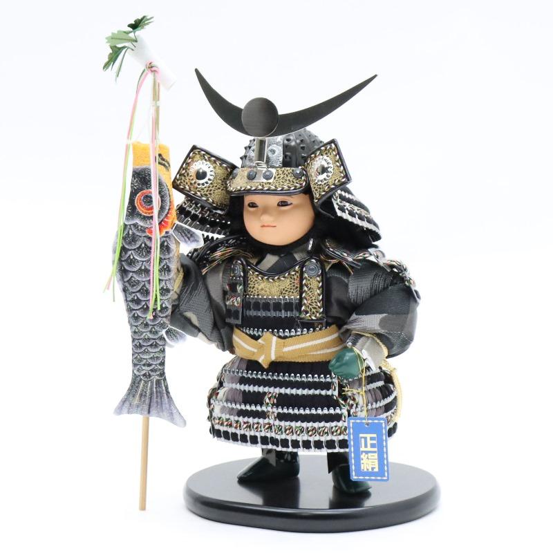 五月人形 子ども大将 平飾り 好洋作 悠 幅48cm 鎧着 上杉謙信 黒塗 京からかみ屏風_6