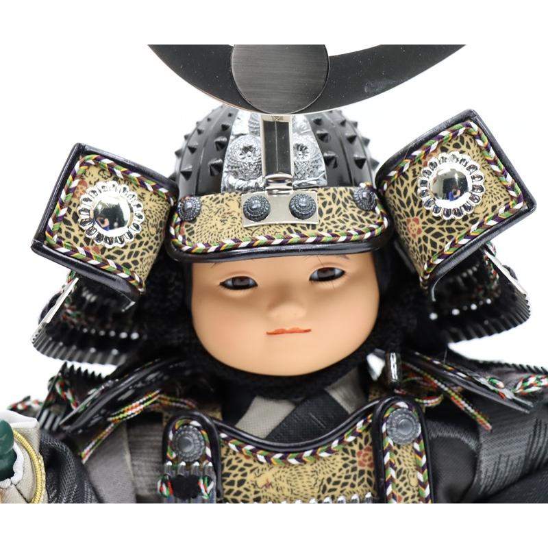 五月人形 子ども大将 平飾り 好洋作 悠 幅48cm 鎧着 上杉謙信 黒塗 京からかみ屏風_9