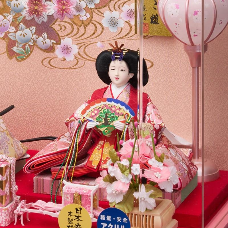 雛人形ケース飾り さやか三五 親王飾り幅53cm六角アクリルケース桃2人_2