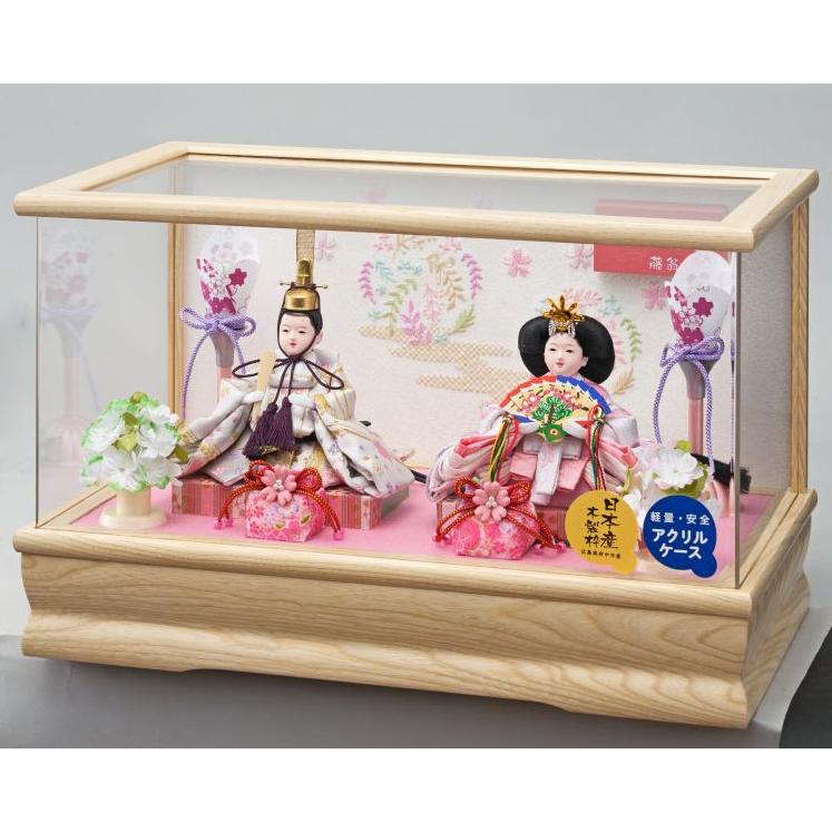 雛人形 ケース飾り まるこ 豆 親王飾り 幅42cm Wオーク アクリルケース 木目 2人_1