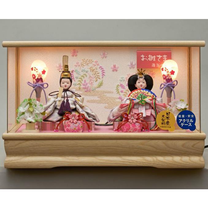 雛人形 ケース飾り まるこ 豆 親王飾り 幅42cm Wオーク アクリルケース 木目 2人_2