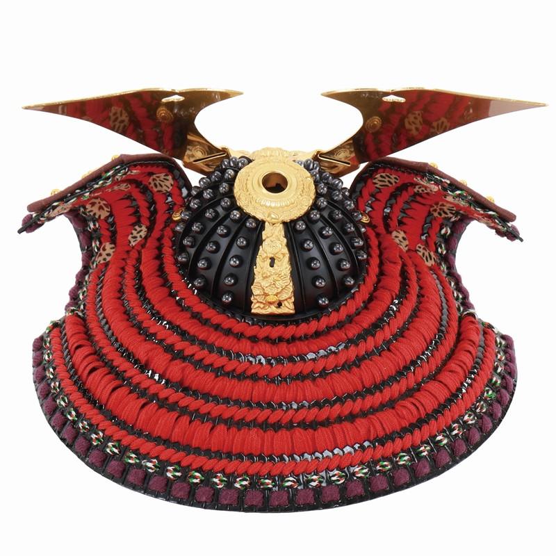 五月人形 兜飾り収納飾 辰広 将（無双） 幅39cm 1/5 麻の葉レーザ屏風 木目 赤縅_2