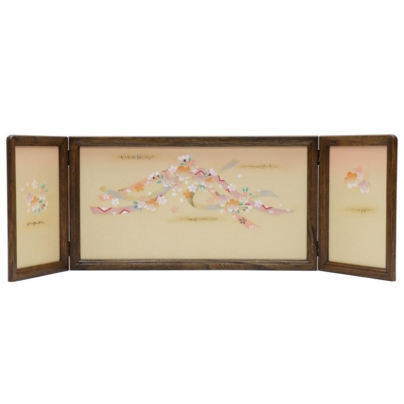 アウトレット品 雛人形三月屏風 屏風のみ 13号 金彩のしめに桜 倫光 華宝 古代塗 三曲屏風 22a-ya-2208
